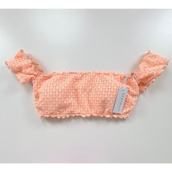 Seafolly Havana Cold Shoulder Bandeau Top Size US 10 Peach Resort Vacation Beach - Picture 2 of 10